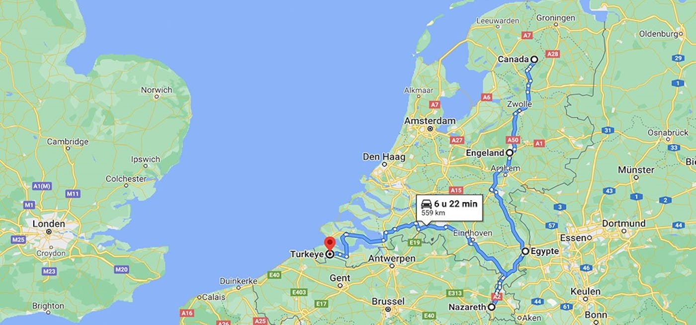 Routekaart wereldreis in Nederland