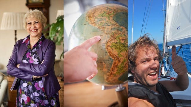 3 afbeeldingen van klanten die hun reisverhalen delen.
