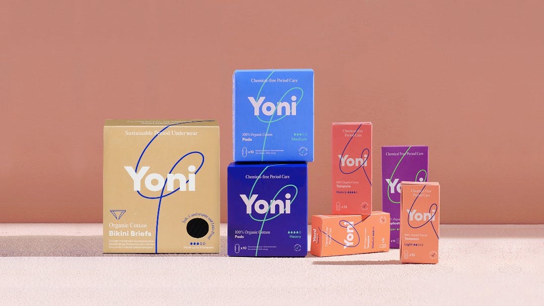 Verschillende verpakkingen in verschillende kleuren van Yoni